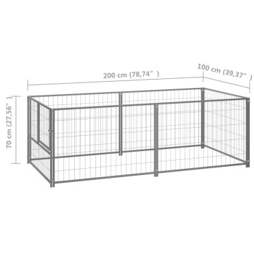 vidaXL Σπιτάκι Σκύλου Ασημί 200 x 100 x 70 εκ. Ατσάλινο