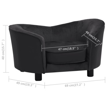 vidaXL Καναπές-Κρεβάτι Σκύλου Μαύρος 69x49x40εκ. Βελουτέ/Συνθετ. Δέρμα