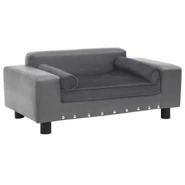 vidaXL Καναπές-Κρεβάτι Σκύλου Γκρι 81x43x31 εκ. Βελουτέ/Συνθετ. Δέρμα