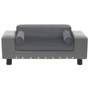 vidaXL Καναπές-Κρεβάτι Σκύλου Γκρι 81x43x31 εκ. Βελουτέ/Συνθετ. Δέρμα