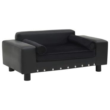 vidaXL Καναπές-Κρεβάτι Σκύλου Μαύρο 81x43x31 εκ. Βελουτέ/Συνθετ. Δέρμα