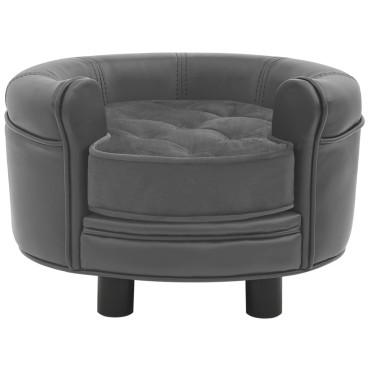 vidaXL Καναπές-Κρεβάτι Σκύλου Γκρι 48x48x32 εκ. Βελουτέ/Συνθετ. Δέρμα