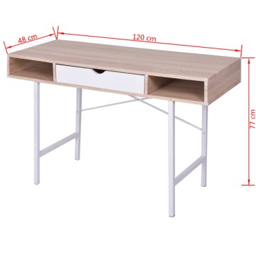 vidaXL Γραφείο με 1 Συρτάρι Χρώμα Δρυς και Λευκό 120x48x77cm 1 τεμ.