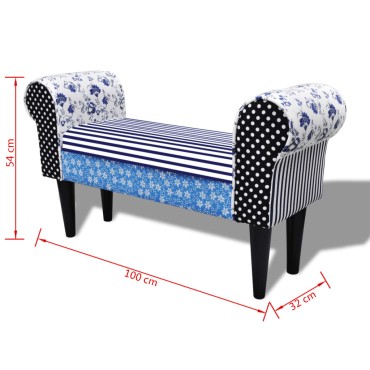 vidaXL Παγκάκι Patchwork Μπλε & Λευκό 100x32x54cm 1 τεμ.