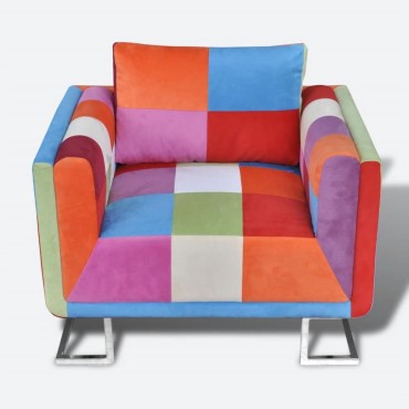 vidaXL Πολυθρόνα Cube με Σχέδιο Patchwork και Πόδια Χρωμίου Υφασμάτινη 85,5x63x74cm 1 τεμ.