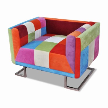 vidaXL Πολυθρόνα Cube με Σχέδιο Patchwork και Πόδια Χρωμίου Υφασμάτινη 85,5x63x74cm 1 τεμ.