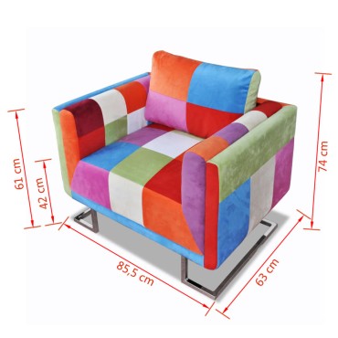 vidaXL Πολυθρόνα Cube με Σχέδιο Patchwork και Πόδια Χρωμίου Υφασμάτινη 85,5x63x74cm 1 τεμ.