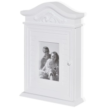 vidaXL Κλειδοθήκη Τοίχου με Κορνίζα Λευκή 22,5x6,5x34,5cm 1 τεμ.