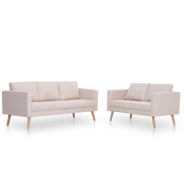 vidaXL Σετ Σαλονιού 2 τεμ. Κρεμ Υφασμάτινο 116x70x73cm  Διθέσιος Τριθέσιος