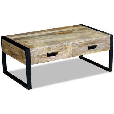 vidaXL Τραπεζάκι Σαλονιού με 2 Συρτάρια 100x60x40cm Μασίφ Ξύλο Μάνγκο 1 τεμ.