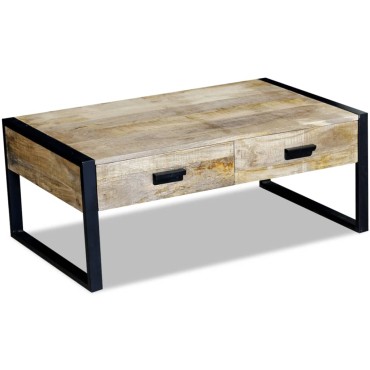 vidaXL Τραπεζάκι Σαλονιού με 2 Συρτάρια 100x60x40cm Μασίφ Ξύλο Μάνγκο 1 τεμ.