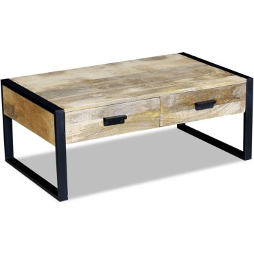vidaXL Τραπεζάκι Σαλονιού με 2 Συρτάρια 100x60x40cm Μασίφ Ξύλο Μάνγκο 1 τεμ.