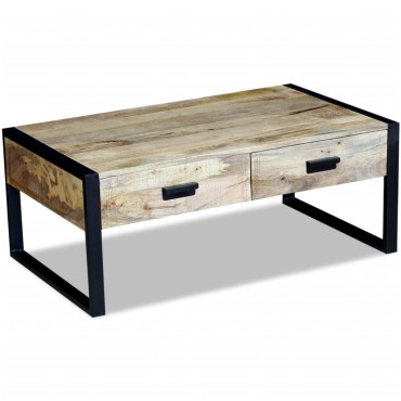 vidaXL Τραπεζάκι Σαλονιού με 2 Συρτάρια 100x60x40cm Μασίφ Ξύλο Μάνγκο 1 τεμ.