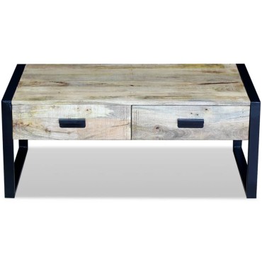vidaXL Τραπεζάκι Σαλονιού με 2 Συρτάρια 100x60x40cm Μασίφ Ξύλο Μάνγκο 1 τεμ.