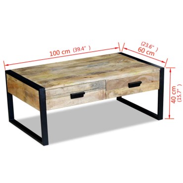 vidaXL Τραπεζάκι Σαλονιού με 2 Συρτάρια 100x60x40cm Μασίφ Ξύλο Μάνγκο 1 τεμ.
