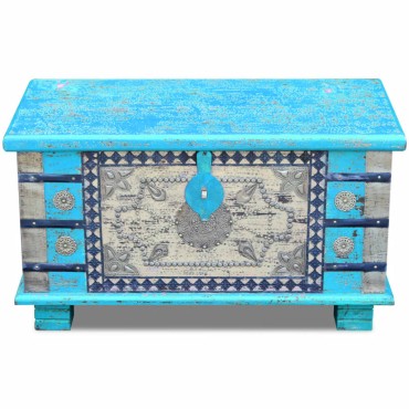 vidaXL Μπαούλο Αποθήκευσης Μπλε 80x40x45cm από Ξύλο Μάνγκο 1 τεμ.