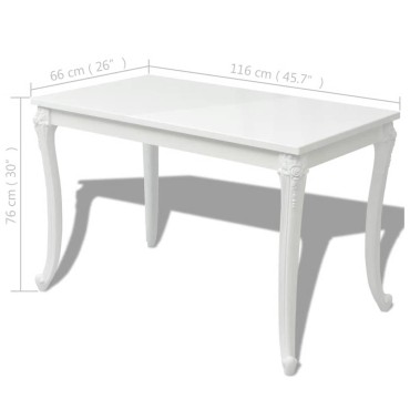 vidaXL Τραπεζαρία Γυαλιστερή Λευκή 116x66x76cm 1 τεμ.