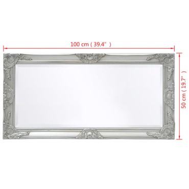 vidaXL Καθρέφτης Τοίχου με Μπαρόκ Στιλ Ασημί 100 x 50 εκ.