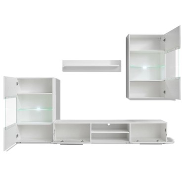 vidaXL Σύνθετο Τηλεόρασης με Φωτισμό LED 5 τεμ. Λευκό 240x40x195cm