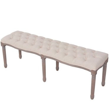 vidaXL Ταμπουρέ Λευκό Κρεμ 150x40x48cm Λινό και Μασίφ Ξύλο 1 τεμ.
