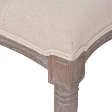 vidaXL Ταμπουρέ Λευκό Κρεμ 150x40x48cm Λινό και Μασίφ Ξύλο 1 τεμ.