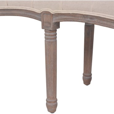 vidaXL Ταμπουρέ Λευκό Κρεμ 150x40x48cm Λινό και Μασίφ Ξύλο 1 τεμ.