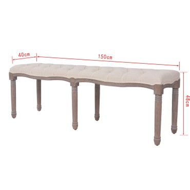 vidaXL Ταμπουρέ Λευκό Κρεμ 150x40x48cm Λινό και Μασίφ Ξύλο 1 τεμ.