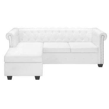 vidaXL Καναπές Γωνιακός Chesterfield Λευκός από Συνθετικό Δέρμα 200x140x73cm 1 τεμ.