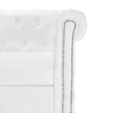 vidaXL Καναπές Γωνιακός Chesterfield Λευκός από Συνθετικό Δέρμα 200x140x73cm 1 τεμ.
