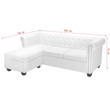 vidaXL Καναπές Γωνιακός Chesterfield Λευκός από Συνθετικό Δέρμα 200x140x73cm 1 τεμ.