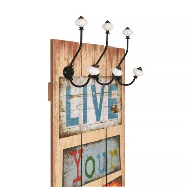 vidaXL Κρεμάστρα Τοίχου «LIVE LIFE» με 6 Γάντζους 120 x 40 εκ.