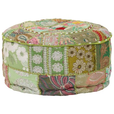 vidaXL Πουφ Patchwork Στρογγυλό Χειροποίητο Πράσινο 40x20cm Βαμβάκι 1 τεμ.