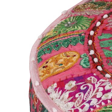 vidaXL Πουφ Patchwork Στρογγυλό Χειροποίητο Ροζ 40x20cm Βαμβάκι 1 τεμ.