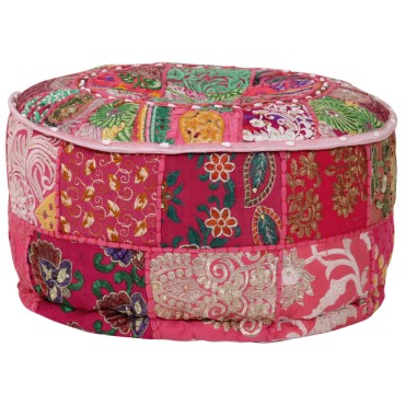 vidaXL Πουφ Patchwork Στρογγυλό Χειροποίητο Ροζ 40x20cm Βαμβάκι 1 τεμ.