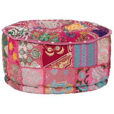 vidaXL Πουφ Patchwork Στρογγυλό Χειροποίητο Ροζ 40x20cm Βαμβάκι 1 τεμ.