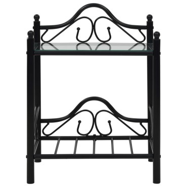 vidaXL Κομοδίνο Μαύρο 45x30,5x60cm Ατσάλι και Ψημένο Γυαλί 1 τεμ.