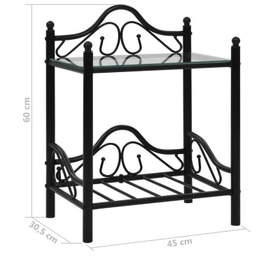 vidaXL Κομοδίνο Μαύρο 45x30,5x60cm Ατσάλι και Ψημένο Γυαλί 1 τεμ.