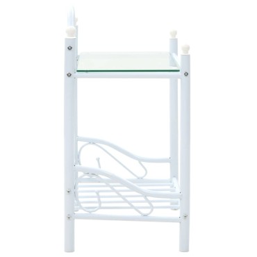 vidaXL Κομοδίνο Λευκό 45x30,5x60cm Ατσάλι και Ψημένο Γυαλί 1 τεμ.