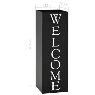 vidaXL Ομπρελοθήκη με Σχέδιο «Welcome» Μαύρη Ατσάλινη