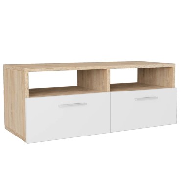 vidaXL Έπιπλα Τηλεόρασης 2 τεμ. Δρυς / Λευκό 95x35x36cm Επεξ. Ξύλο
