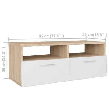 vidaXL Έπιπλα Τηλεόρασης 2 τεμ. Δρυς / Λευκό 95x35x36cm Επεξ. Ξύλο