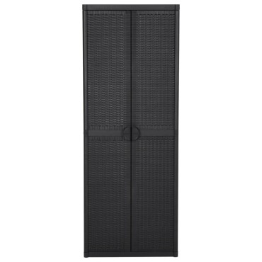 vidaXL Ντουλάπι Αποθήκευσης Κήπου Μαύρο 65x45x172cm από Ρατάν PP 1 τεμ.
