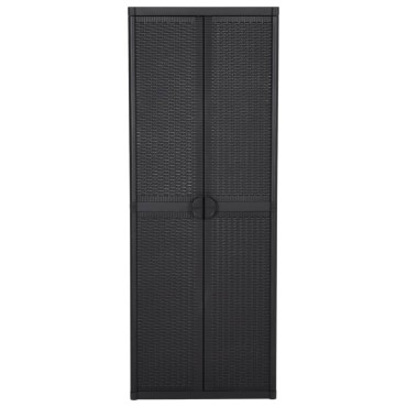 vidaXL Ντουλάπι Αποθήκευσης Κήπου Μαύρο 65x45x172cm από Ρατάν PP 1 τεμ.