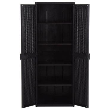 vidaXL Ντουλάπι Αποθήκευσης Κήπου Μαύρο 65x45x172cm από Ρατάν PP 1 τεμ.