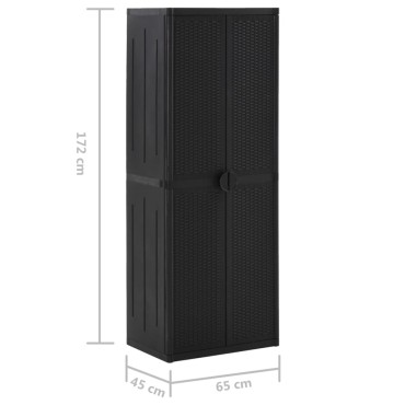 vidaXL Ντουλάπι Αποθήκευσης Κήπου Μαύρο 65x45x172cm από Ρατάν PP 1 τεμ.