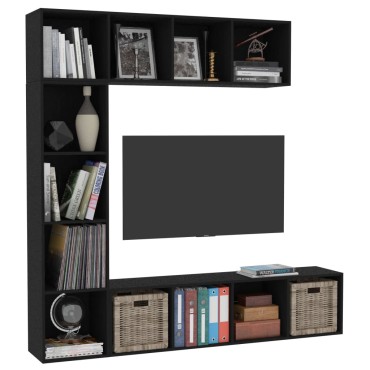 vidaXL Έπιπλο TV / Βιβλιοθήκη Σετ 3 τεμ. Μαύρο 180x30x180cm