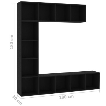 vidaXL Έπιπλο TV / Βιβλιοθήκη Σετ 3 τεμ. Μαύρο 180x30x180cm