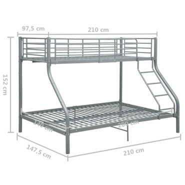 vidaXL Πλαίσιο Κουκέτας Γκρι 140x200cm / 90x200cm Μεταλλικό 1 τεμ. - Διπλό
