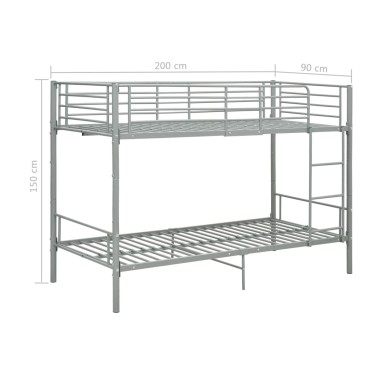vidaXL Κουκέτα Γκρι 90x200cm Μεταλλική 1 τεμ. - Μονό