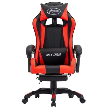 vidaXL Καρέκλα Racing με Υποπόδιο Κόκκινη/Μαύρη από Συνθετικό Δέρμα 64x65x(111,5-119)cm 1 τεμ.